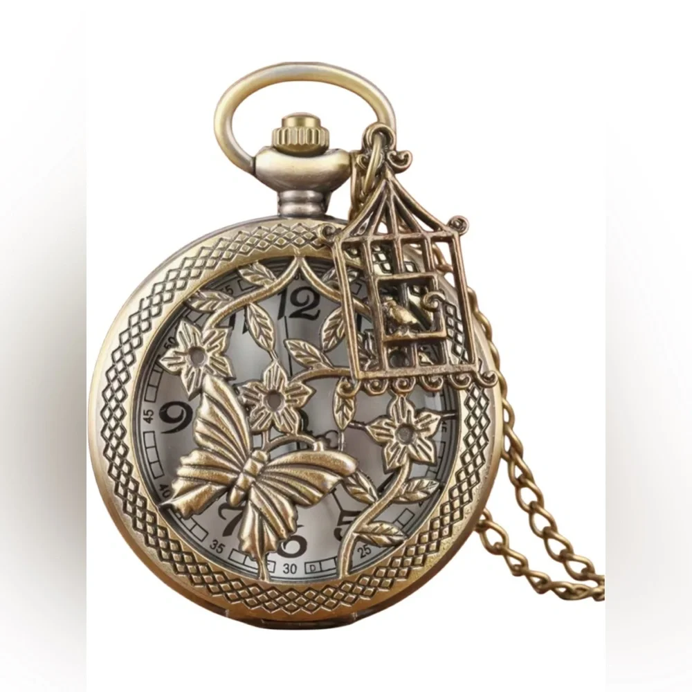 3D Butterfly Flower Pocket Watch Necklace